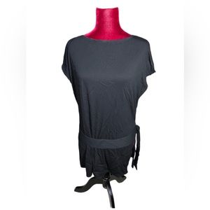 ST JOHN Ribbed Black Blouse Side Slits